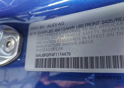 2015 Audi S3 2.0T Premium Plus из США, поврежденный, VIN WAUBFGFF4F1114479